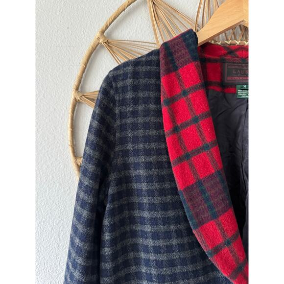 Vtg Ralph Lauren Lambs New Wool  Red Tartan Plaid Festive Blazer Horn Toggle M - Picture 4 of 16